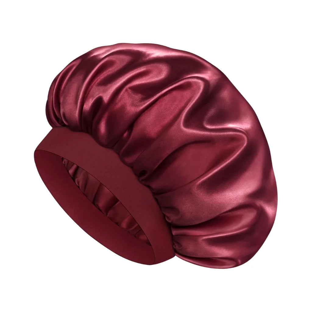 Red Double-Layer Satin Sleep Bonnet with Elastic Band for Adults