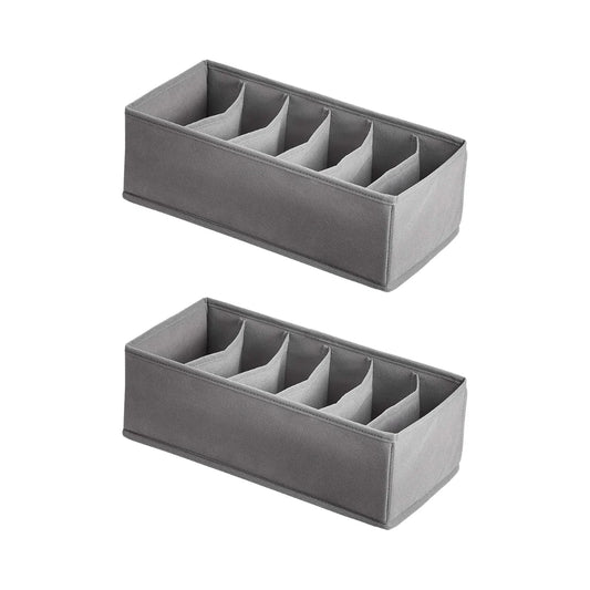 2-Pack Gray Fabric  Drawer Organizer Dividers with 6 Compartments