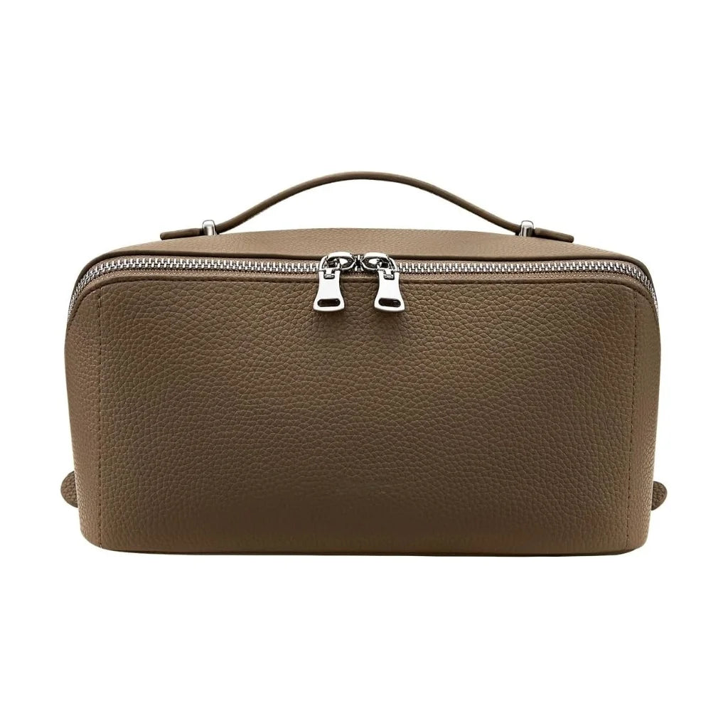 Large Lychee Texture PU Leather Travel Makeup Bag with TPU Brush Compartment