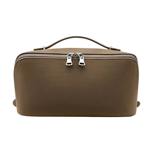 Large Lychee Texture PU Leather Travel Makeup Bag with TPU Brush Compartment